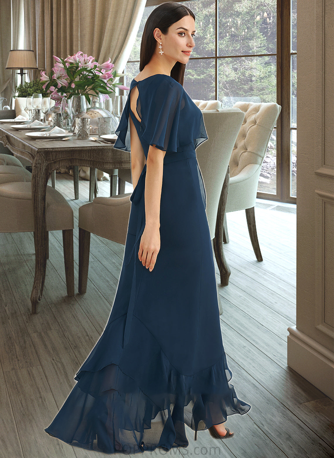 Beryl A-Line V-neck Asymmetrical Bridesmaid Dress With Split Front PP6P0012971