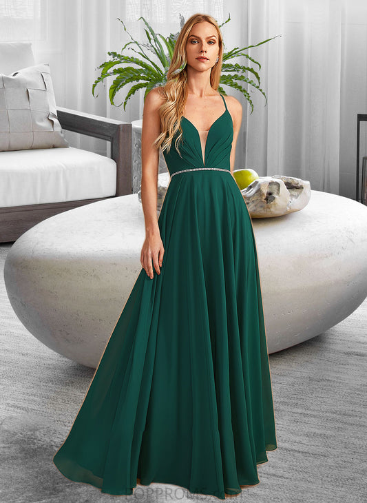 Karley A-Line V-neck Floor-Length Bridesmaid Dress With Beading PP6P0012974