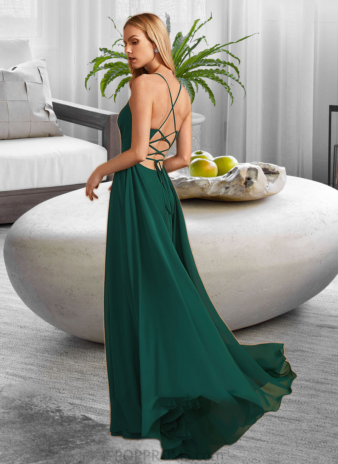 Karley A-Line V-neck Floor-Length Bridesmaid Dress With Beading PP6P0012974