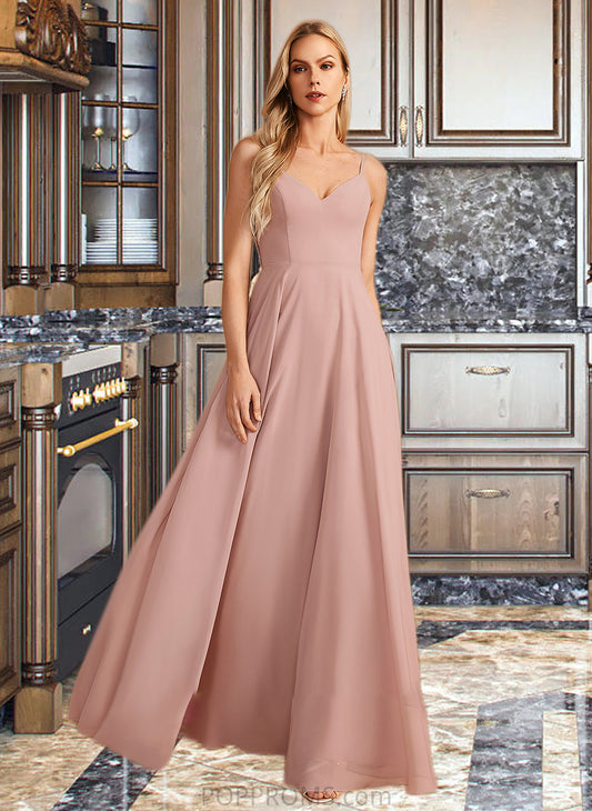 Lila A-Line V-neck Floor-Length Bridesmaid Dress With Lace PP6P0012975