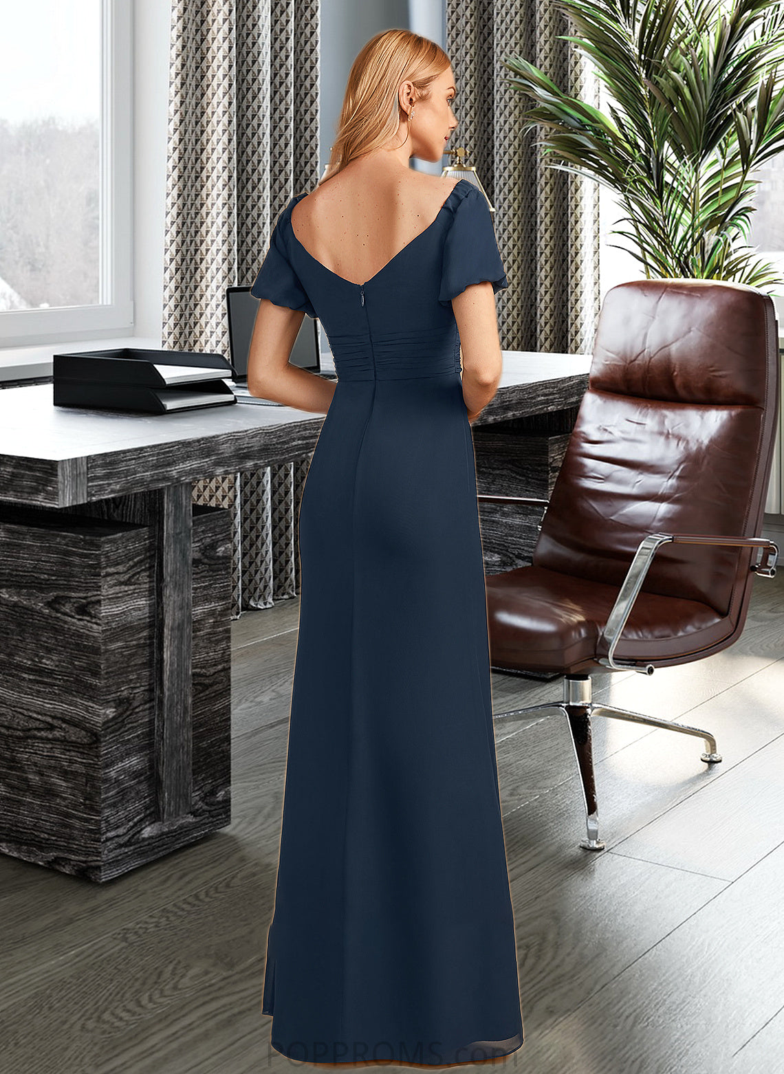 Valentina Sheath/Column V-neck Floor-Length Bridesmaid Dress With Split Front PP6P0012976