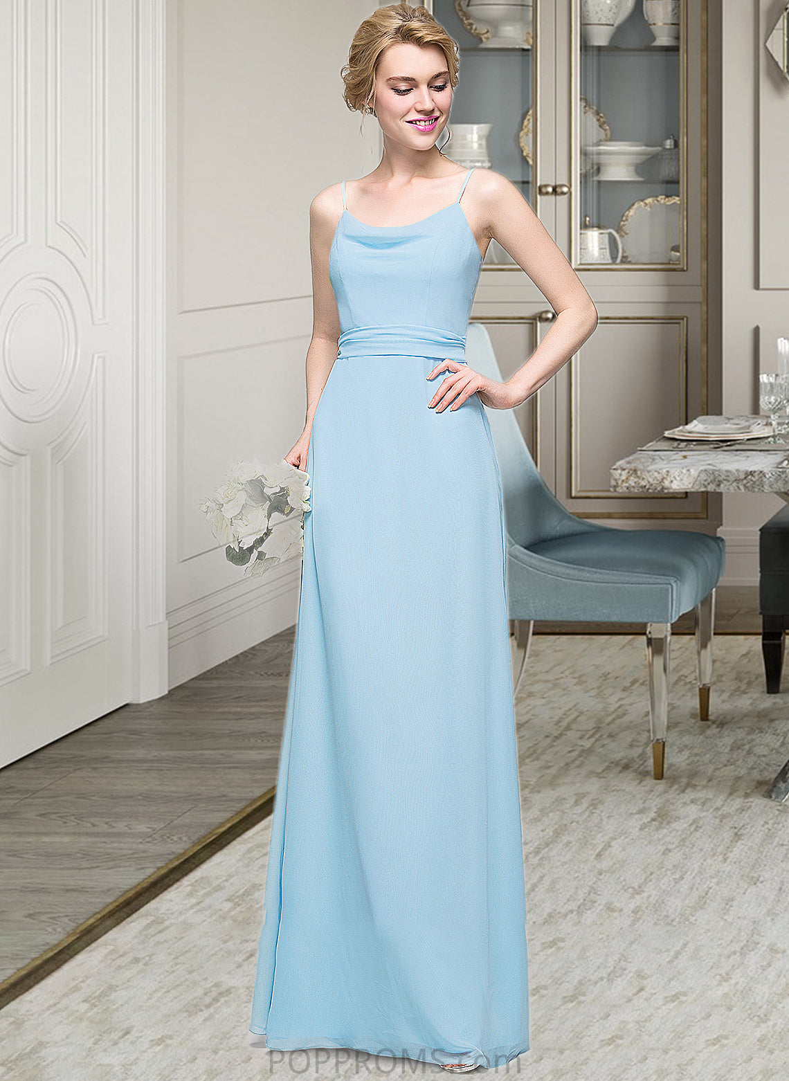 Jordyn A-Line Cowl Neck Floor-Length Chiffon Bridesmaid Dress With Ruffle PP6P0012981