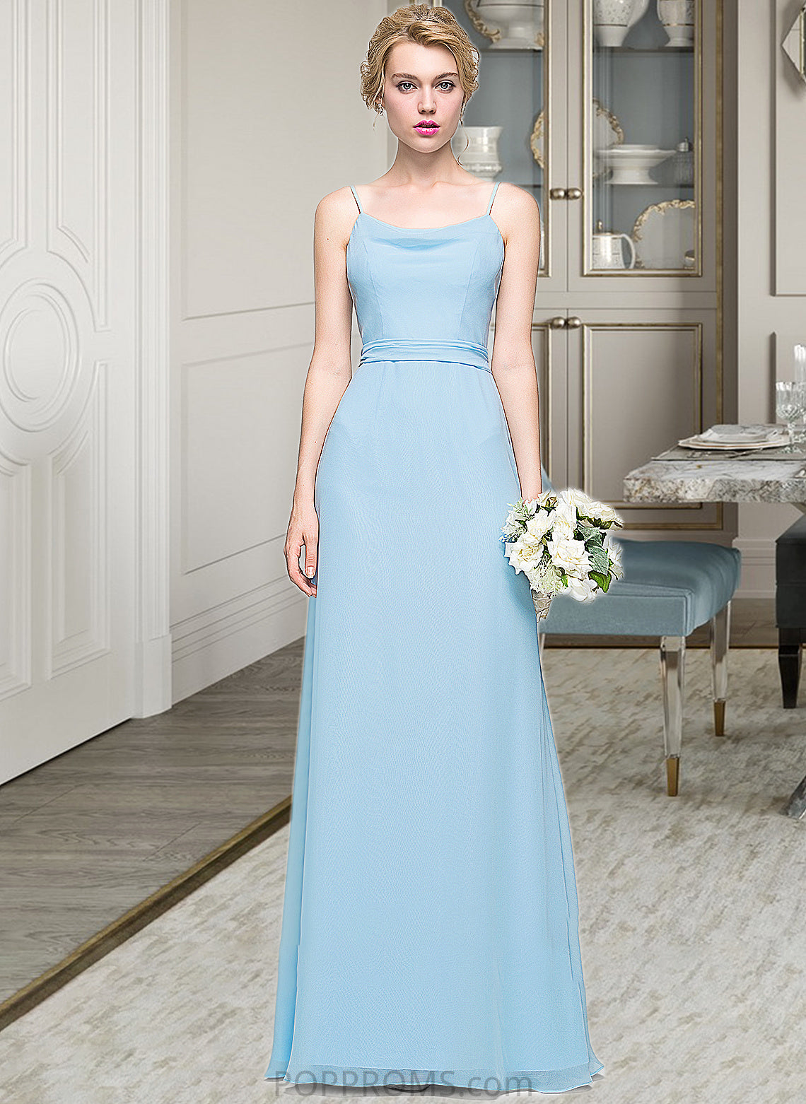 Jordyn A-Line Cowl Neck Floor-Length Chiffon Bridesmaid Dress With Ruffle PP6P0012981