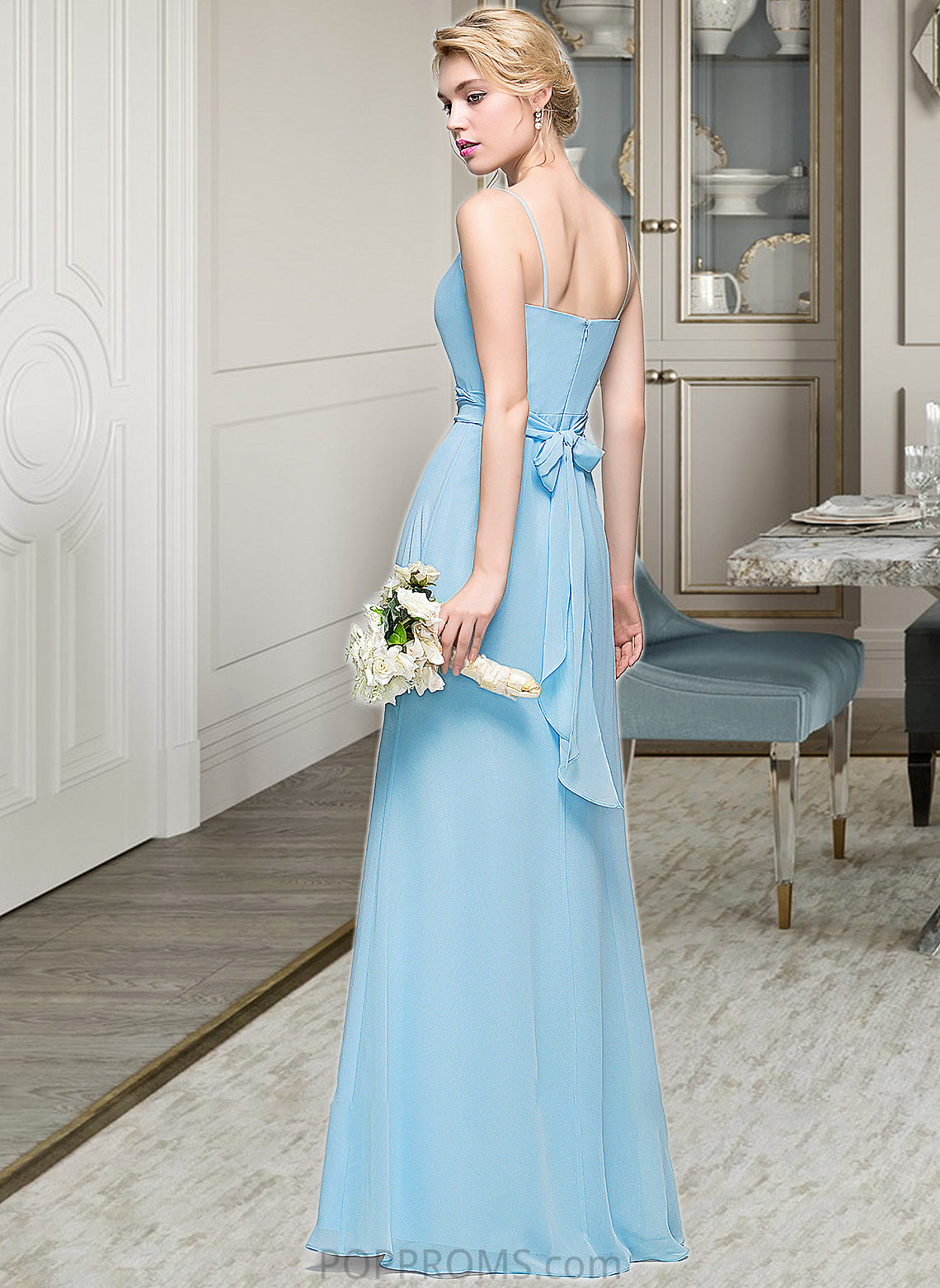 Jordyn A-Line Cowl Neck Floor-Length Chiffon Bridesmaid Dress With Ruffle PP6P0012981