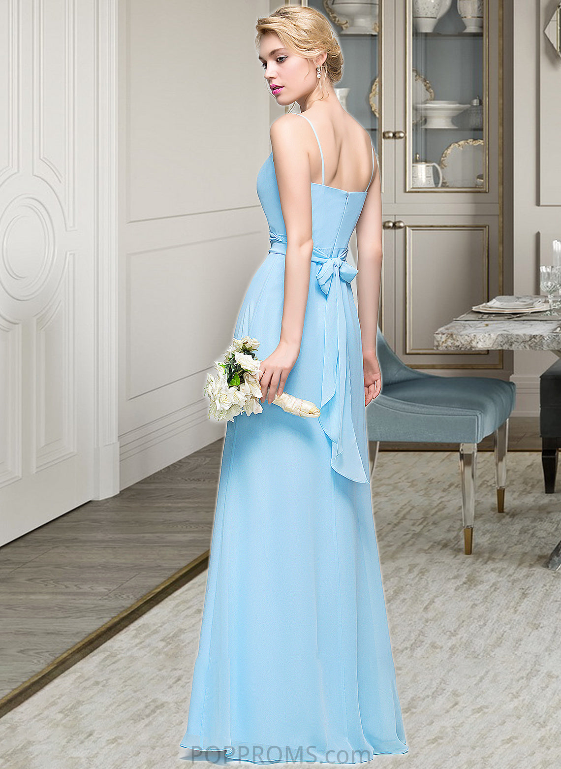 Jordyn A-Line Cowl Neck Floor-Length Chiffon Bridesmaid Dress With Ruffle PP6P0012981