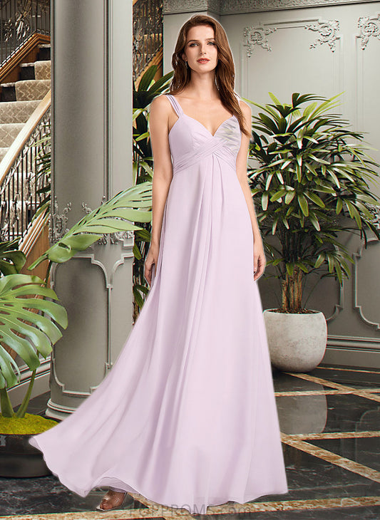 Urania A-Line V-neck Floor-Length Bridesmaid Dress With Ruffle PP6P0012982