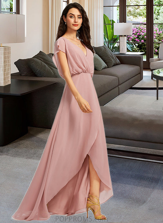 Jaelynn A-Line V-neck Asymmetrical Bridesmaid Dress With Split Front PP6P0012983