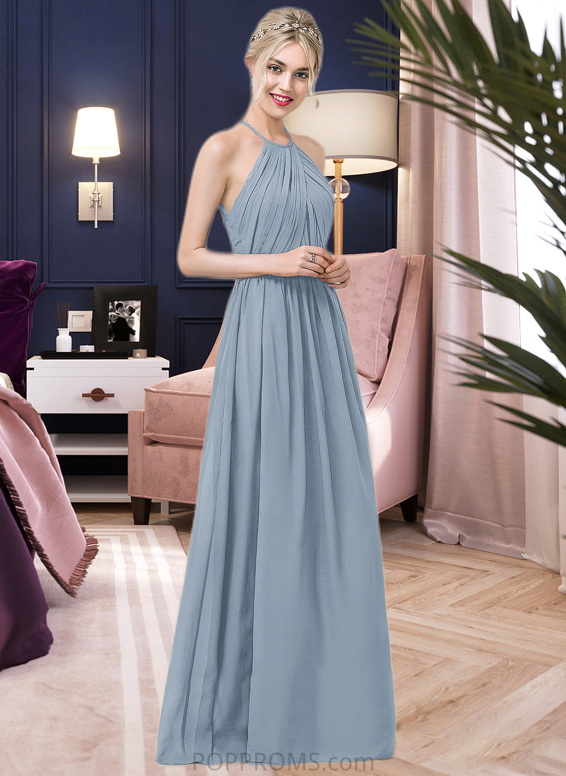 Alivia A-Line Scoop Neck Floor-Length Chiffon Bridesmaid Dress With Ruffle PP6P0012989