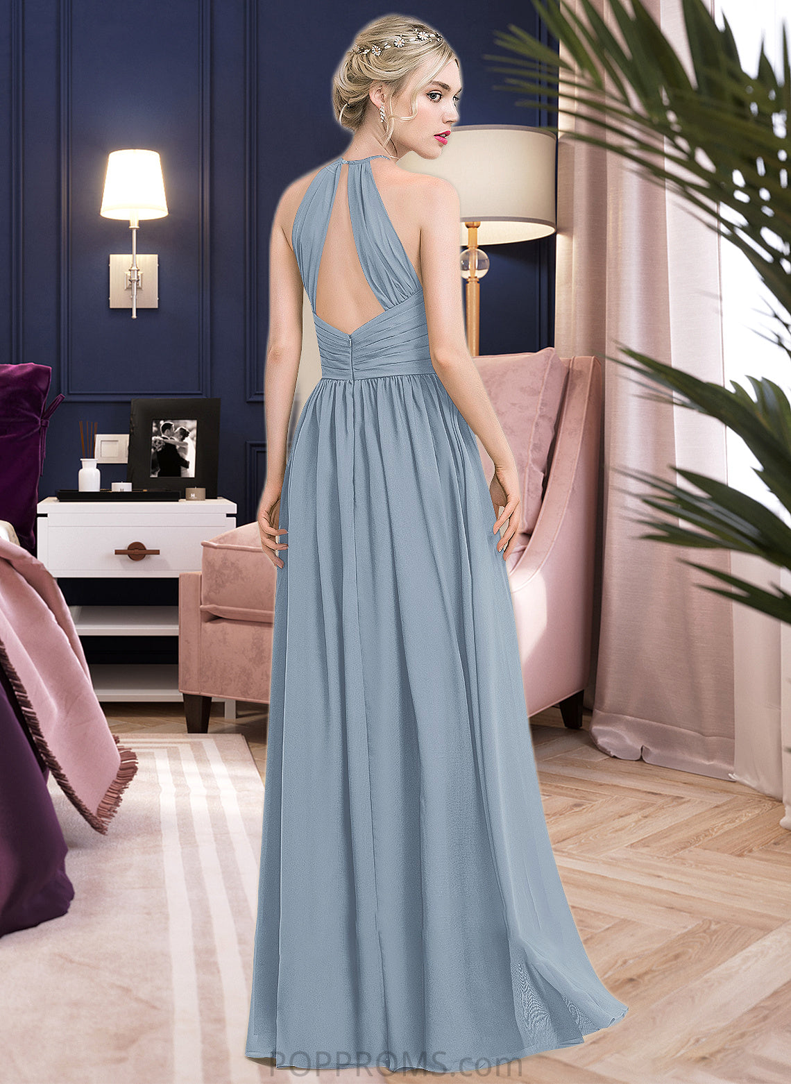 Alivia A-Line Scoop Neck Floor-Length Chiffon Bridesmaid Dress With Ruffle PP6P0012989