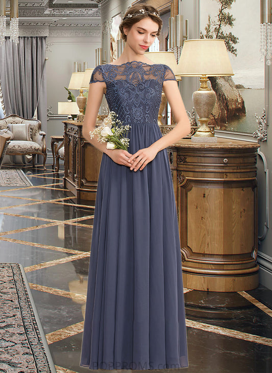 Aniya A-Line Scoop Neck Floor-Length Chiffon Lace Bridesmaid Dress PP6P0012995