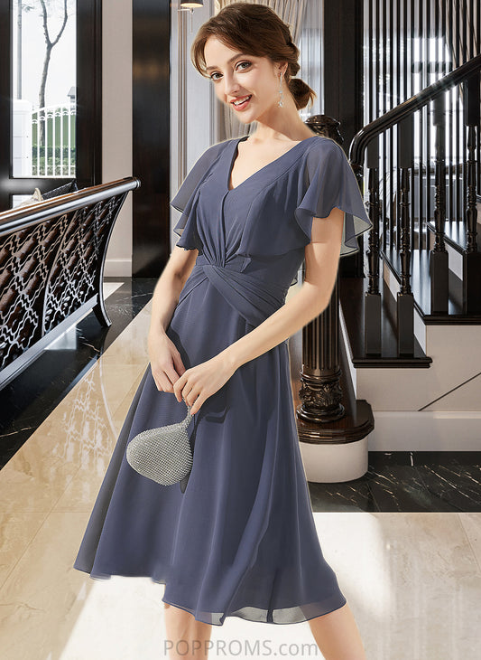 Jaylin A-Line V-neck Knee-Length Chiffon Bridesmaid Dress With Ruffle PP6P0012996