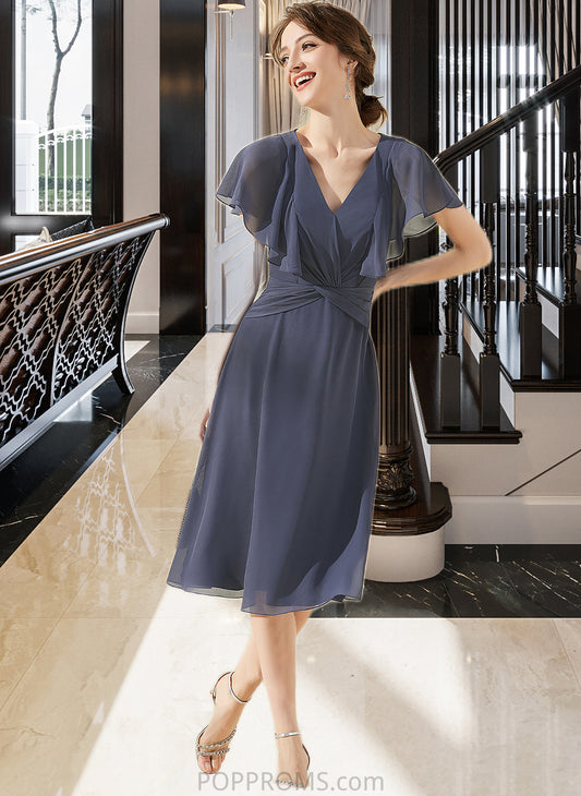 Jaylin A-Line V-neck Knee-Length Chiffon Bridesmaid Dress With Ruffle PP6P0012996