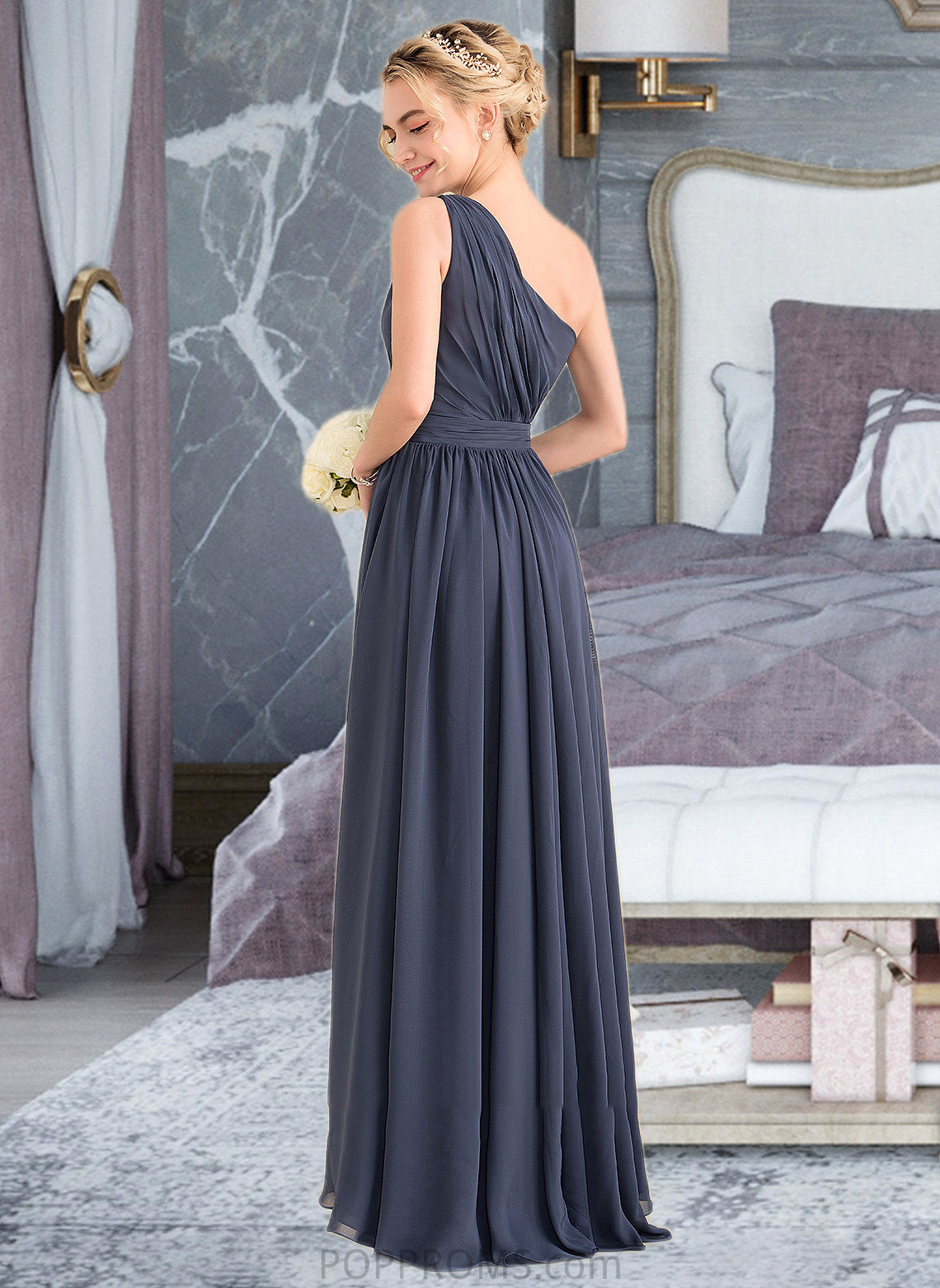 Jaylene A-line One Shoulder Asymmetrical Chiffon Bridesmaid Dress With Cascading Ruffles PP6P0012998