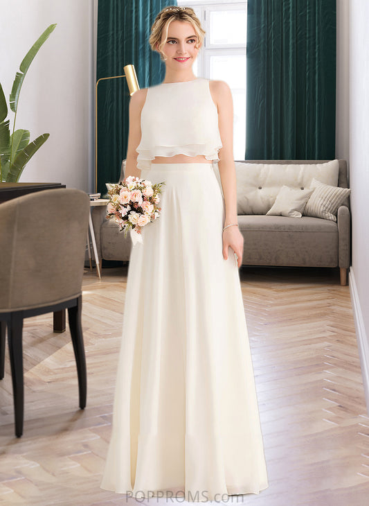 Jordan A-Line Scoop Neck Floor-Length Chiffon Bridesmaid Dress With Cascading Ruffles PP6P0012999