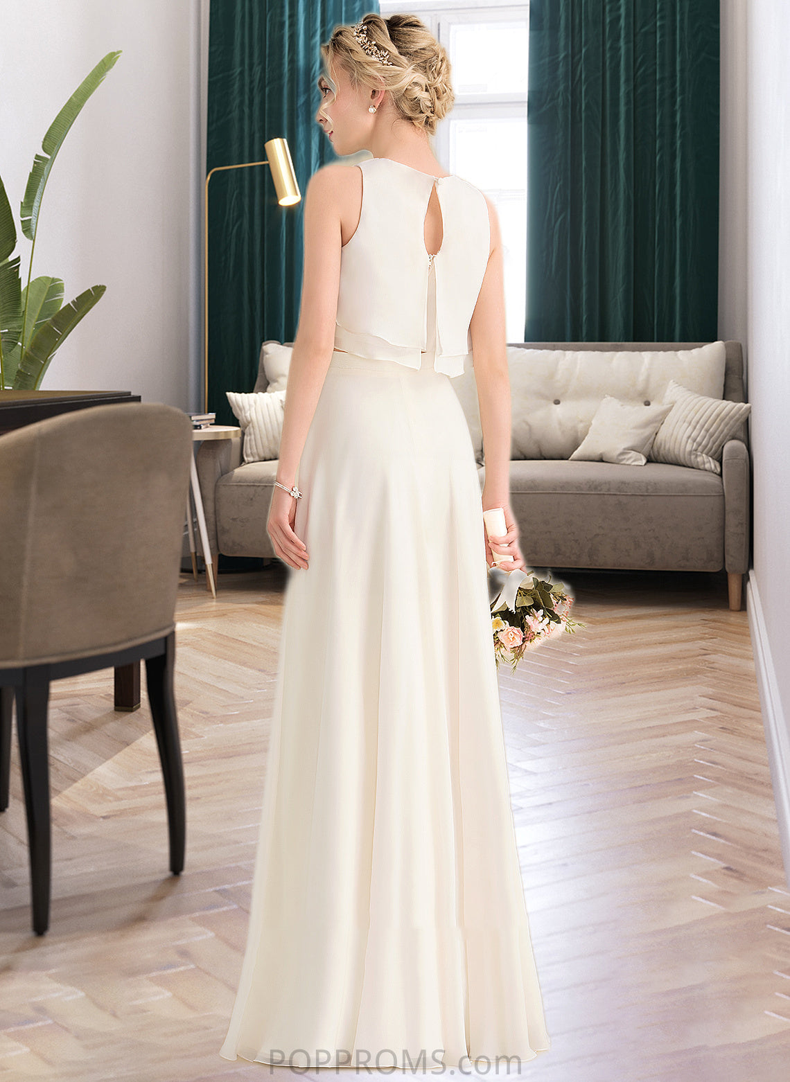 Jordan A-Line Scoop Neck Floor-Length Chiffon Bridesmaid Dress With Cascading Ruffles PP6P0012999