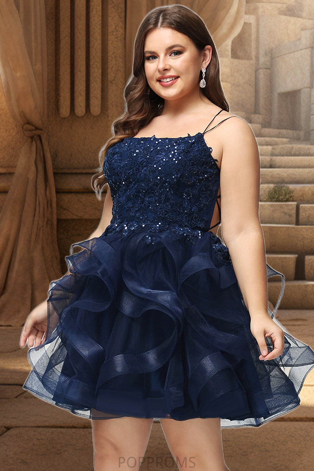 Amari Ball-Gown/Princess Scoop Short/Mini Lace Tulle Homecoming Dress With Sequins PP6P0020510