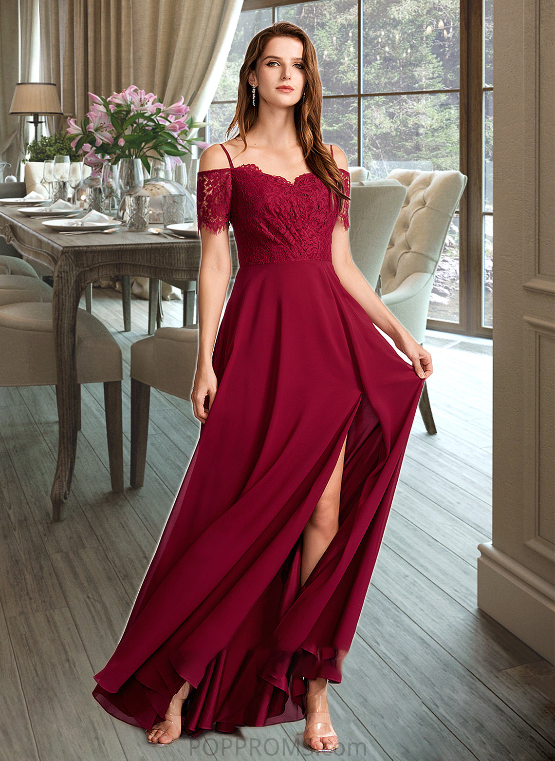 Camilla A-Line V-neck Floor-Length Bridesmaid Dress PP6P0013000