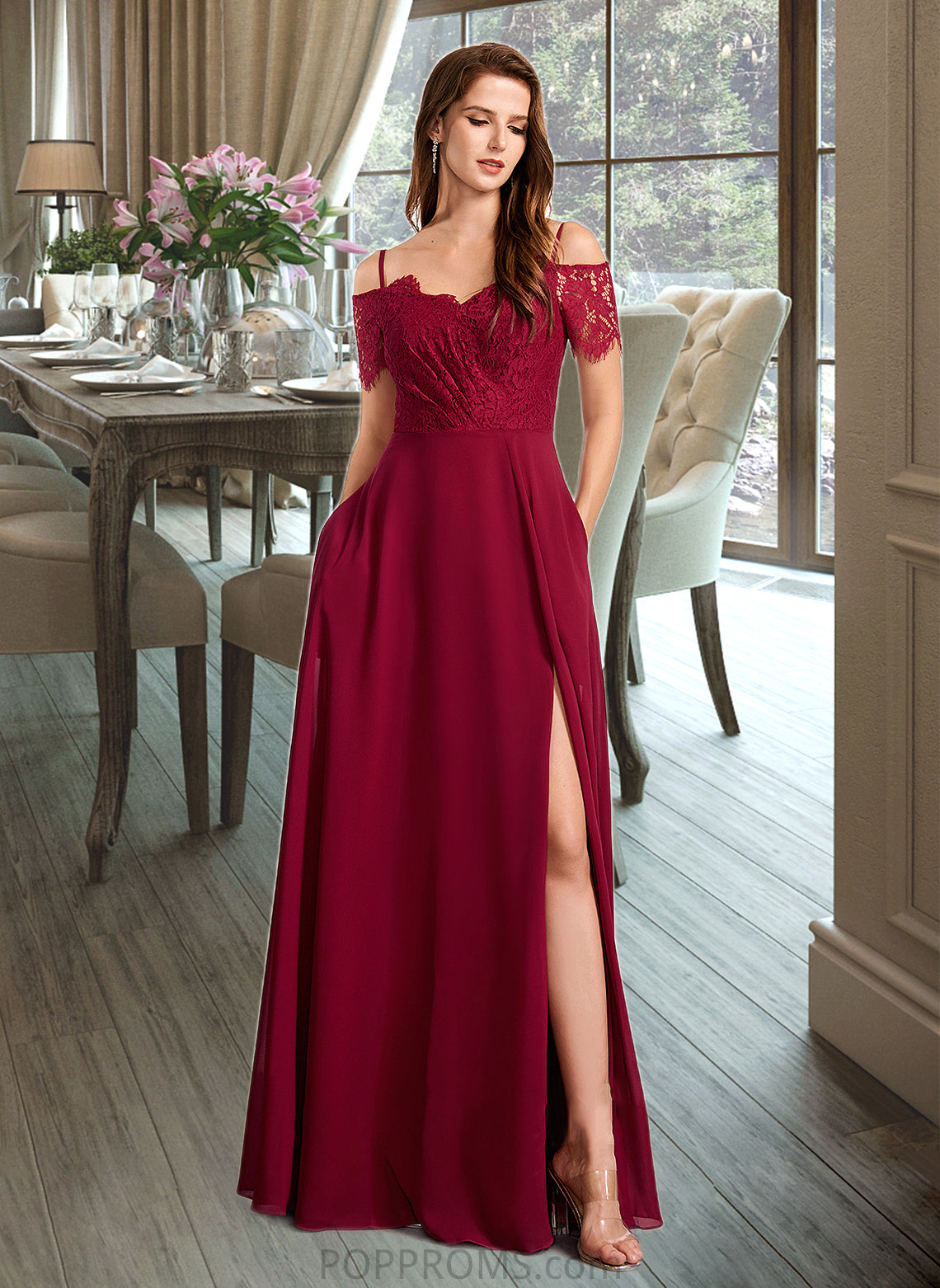 Camilla A-Line V-neck Floor-Length Bridesmaid Dress PP6P0013000