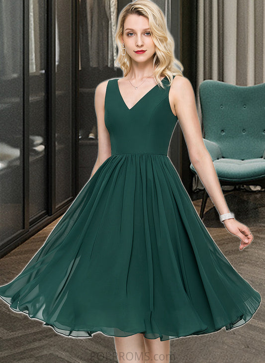 Emilia A-line V-Neck Knee-Length Chiffon Bridesmaid Dress PP6P0013002