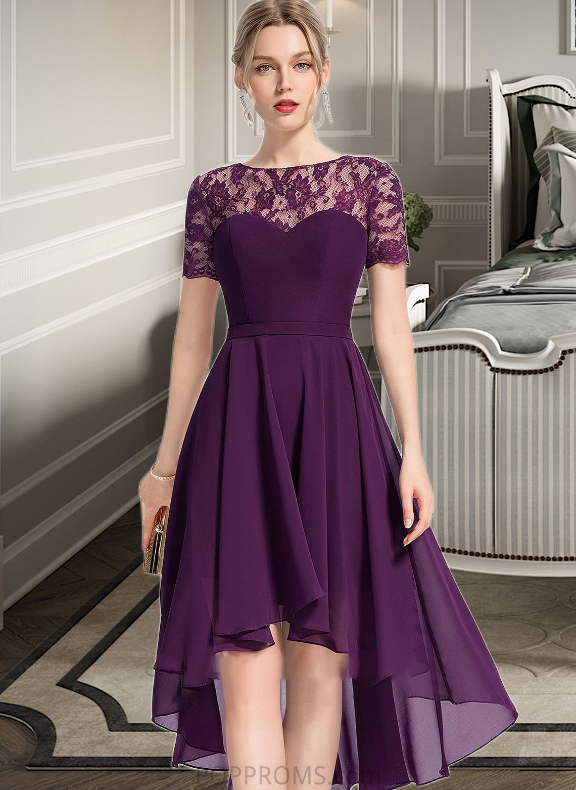 Rosie A-Line Scoop Neck Asymmetrical Chiffon Bridesmaid Dress PP6P0013003