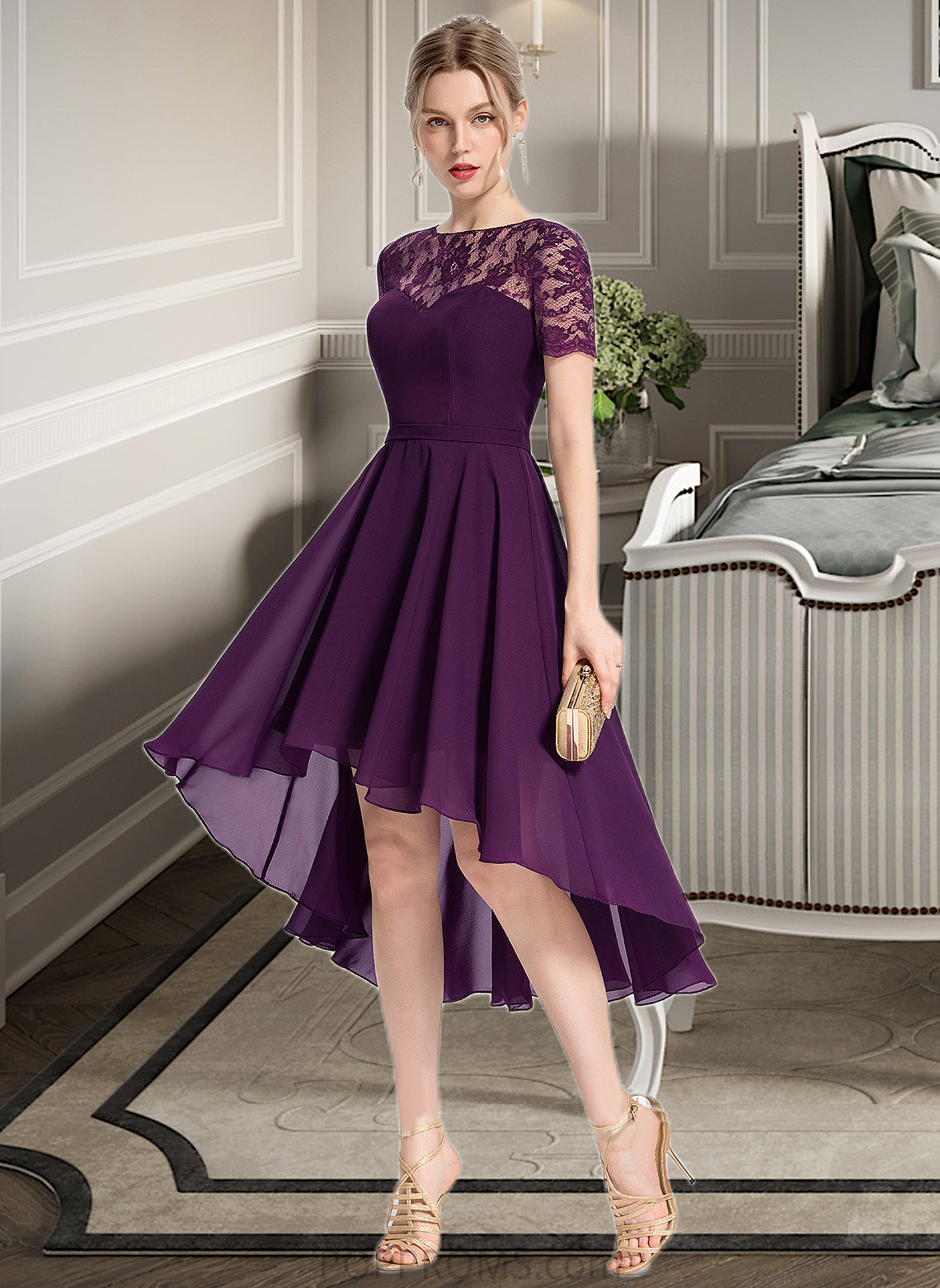 Rosie A-Line Scoop Neck Asymmetrical Chiffon Bridesmaid Dress PP6P0013003