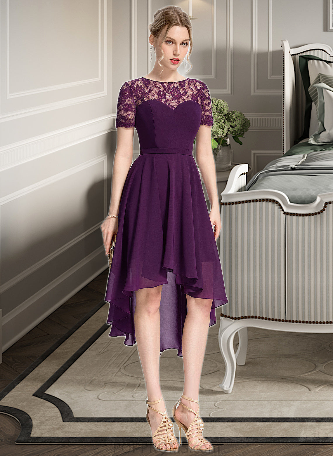 Rosie A-Line Scoop Neck Asymmetrical Chiffon Bridesmaid Dress PP6P0013003