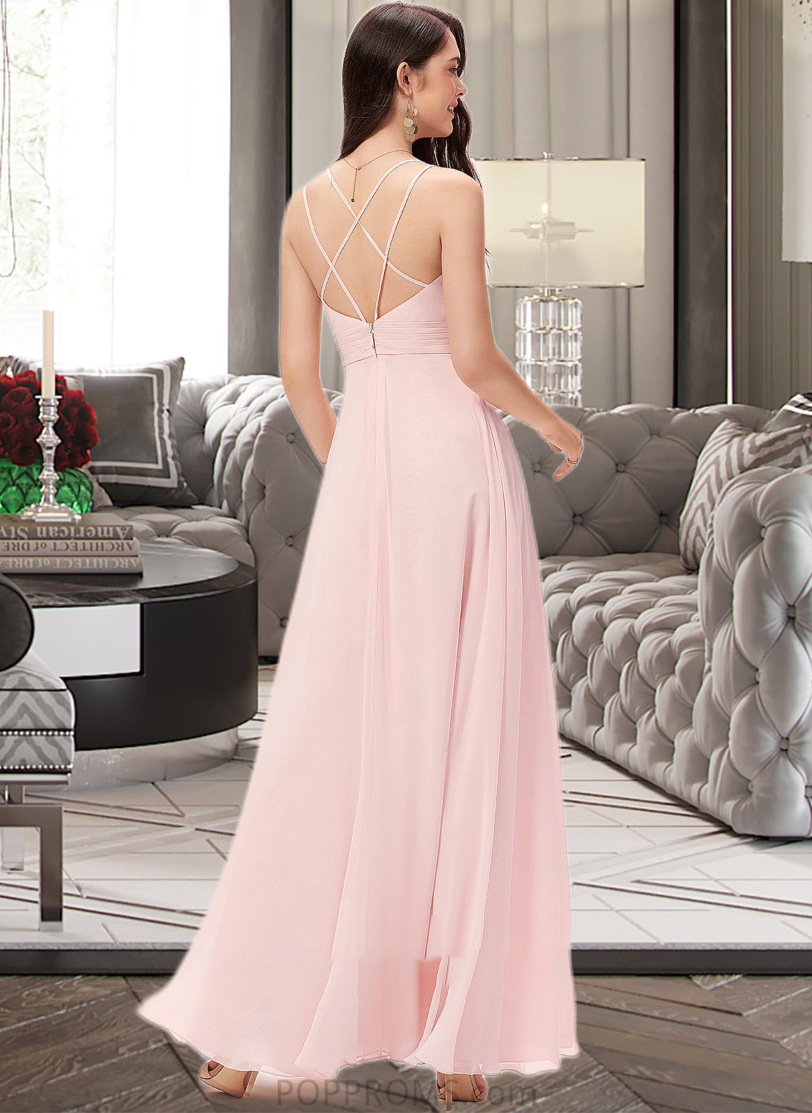 Jayleen A-Line Cowl Neck Floor-Length Chiffon Bridesmaid Dress PP6P0013005