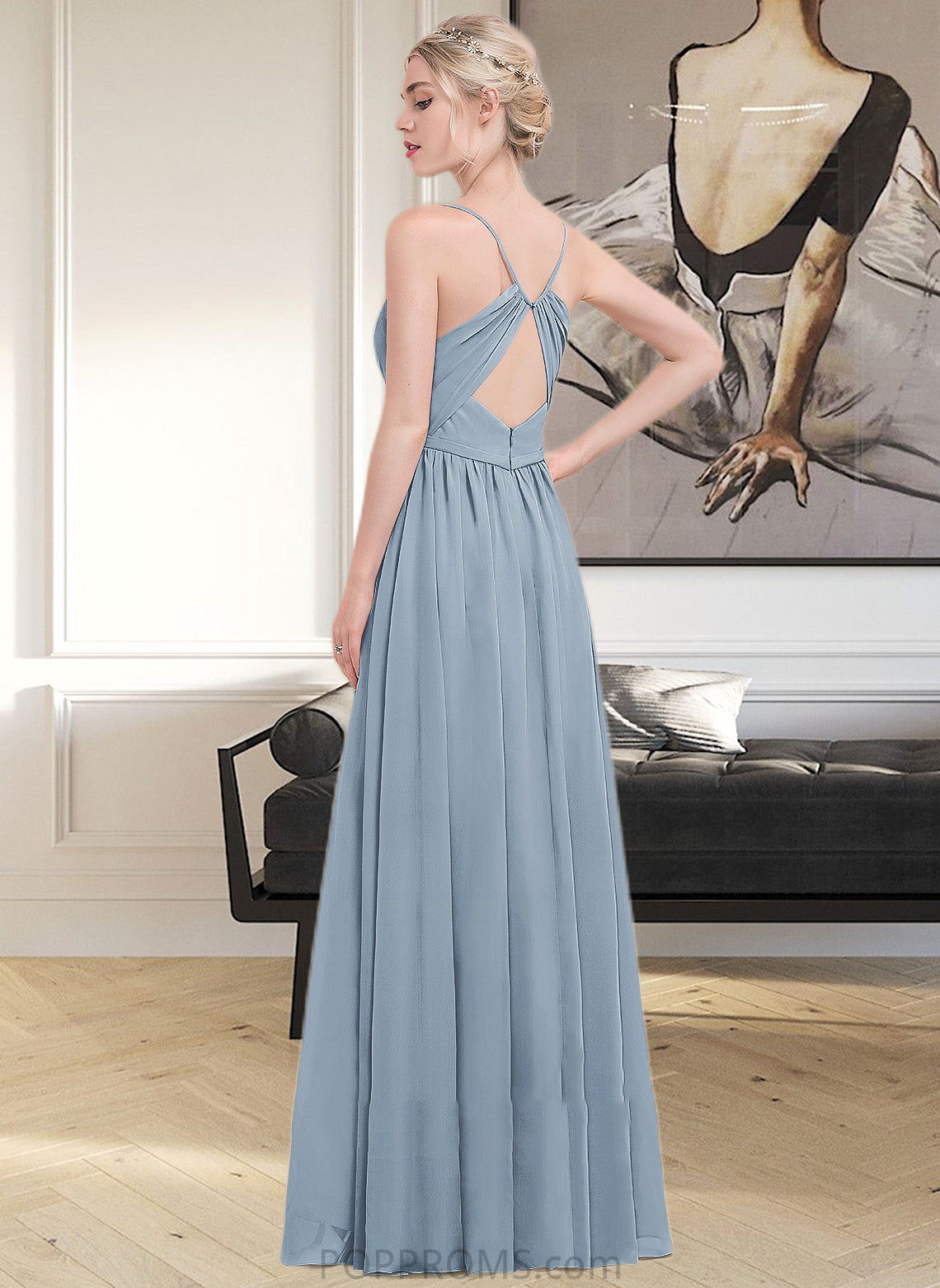 Louise A-Line Sweetheart Floor-Length Chiffon Bridesmaid Dress With Ruffle Split Front PP6P0013008