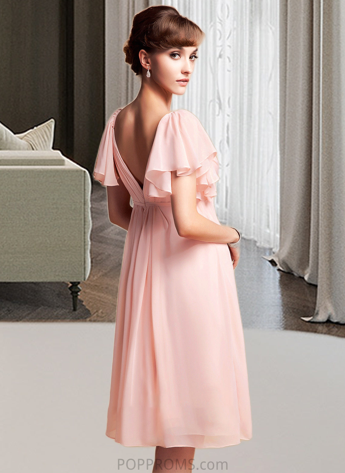 Elisabeth Empire Sweetheart Knee-Length Chiffon Bridesmaid Dress With Cascading Ruffles PP6P0013009