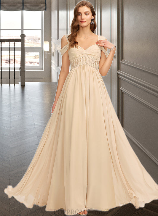 Alani A-Line V-neck Floor-Length Chiffon Bridesmaid Dress With Ruffle PP6P0013011