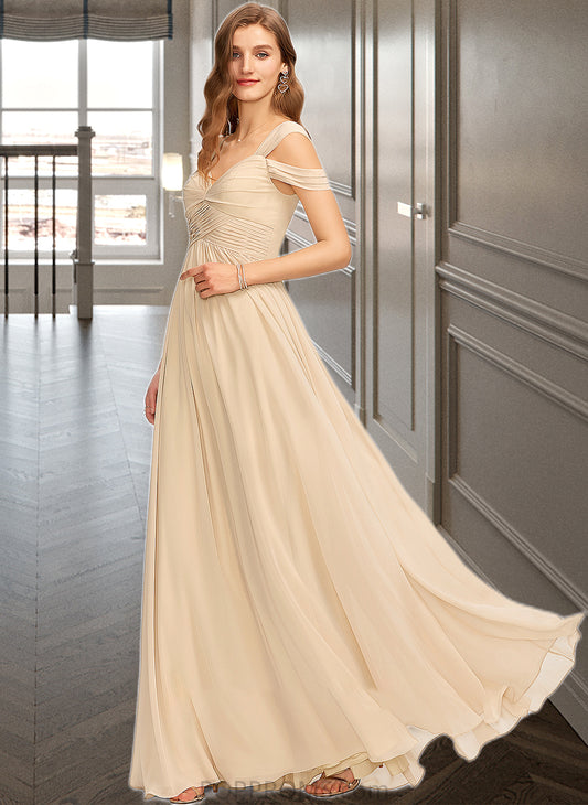 Alani A-Line V-neck Floor-Length Chiffon Bridesmaid Dress With Ruffle PP6P0013011