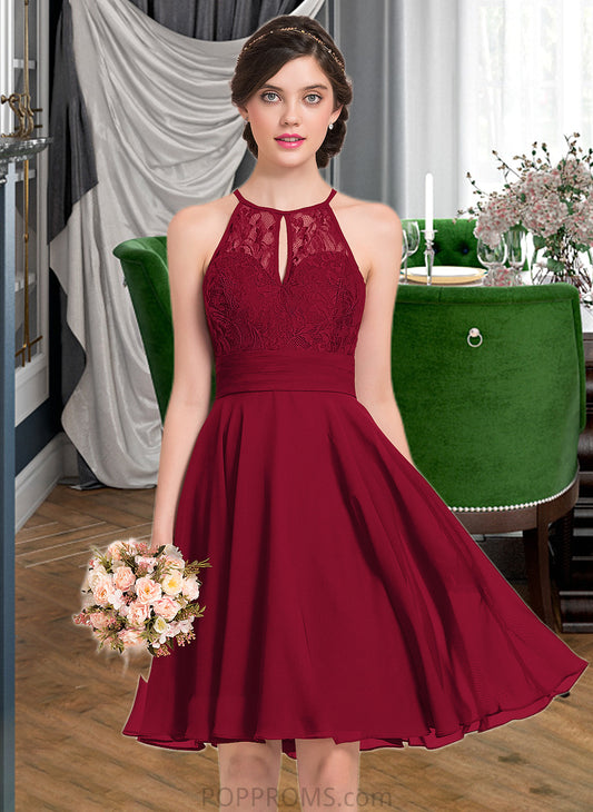 Ariel A-Line Scoop Neck Knee-Length Chiffon Lace Bridesmaid Dress With Ruffle Bow(s) PP6P0013012