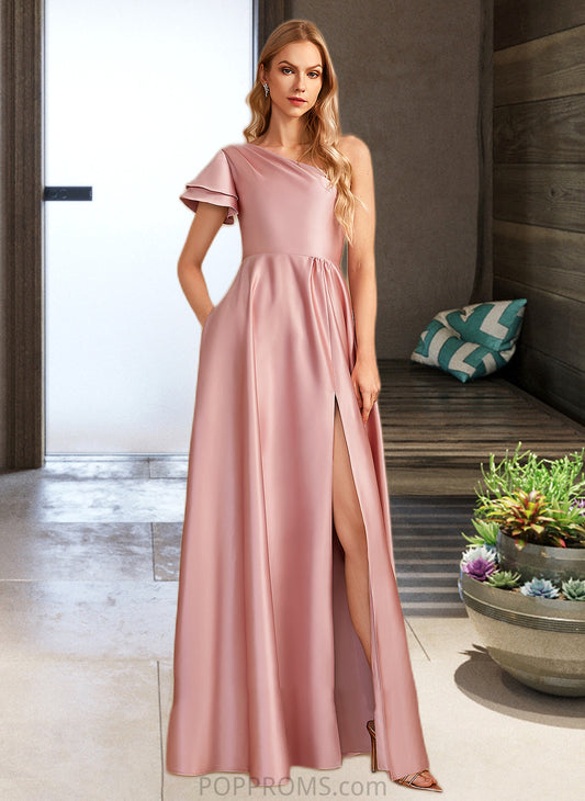 Caylee A-Line One-Shoulder Floor-Length Bridesmaid Dress With Split Front PP6P0013013