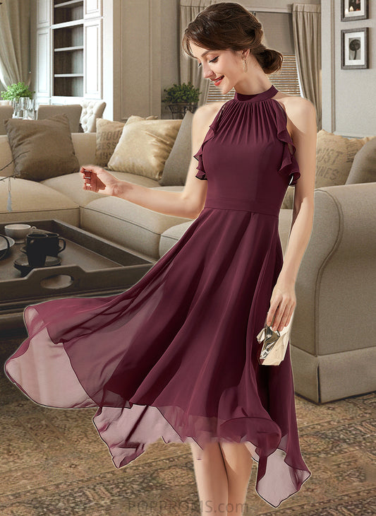 Lindsay A-Line Scoop Neck Tea-Length Chiffon Bridesmaid Dress With Cascading Ruffles PP6P0013016