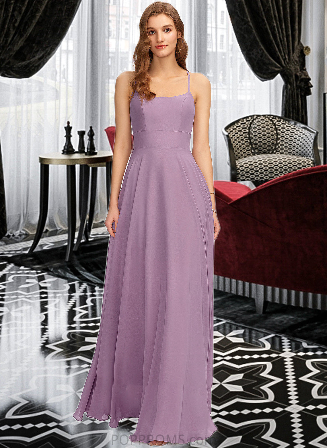 Maria A-Line Scoop Neck Floor-Length Chiffon Bridesmaid Dress With Pockets PP6P0013017