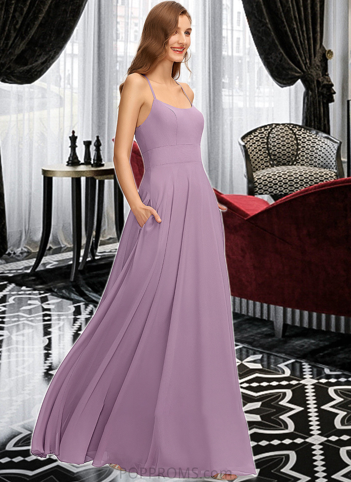 Maria A-Line Scoop Neck Floor-Length Chiffon Bridesmaid Dress With Pockets PP6P0013017