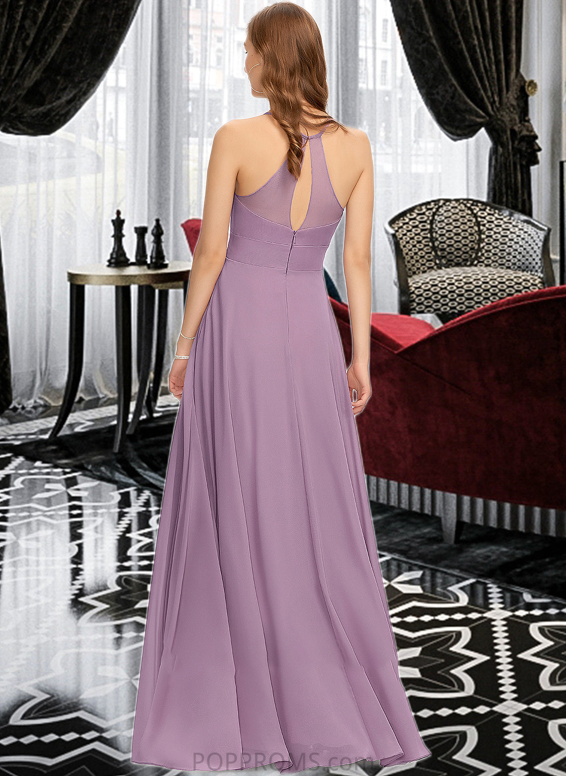 Maria A-Line Scoop Neck Floor-Length Chiffon Bridesmaid Dress With Pockets PP6P0013017