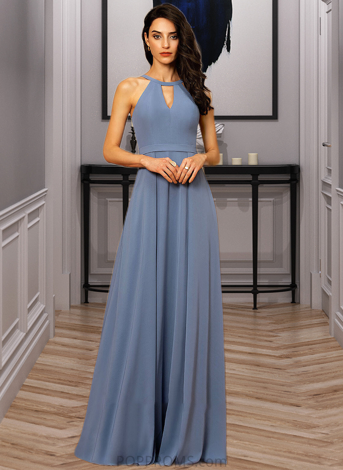 Morgan A-Line Scoop Neck Floor-Length Chiffon Bridesmaid Dress PP6P0013018