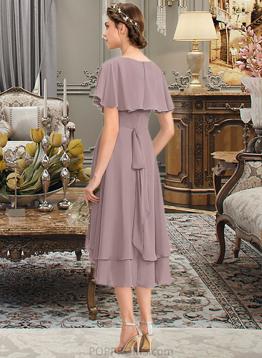 Kyla A-line V-Neck Asymmetrical Chiffon Bridesmaid Dress With Cascading Ruffles PP6P0013019