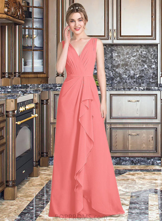 Belinda A-line V-Neck Floor-Length Chiffon Bridesmaid Dress With Cascading Ruffles PP6P0013021