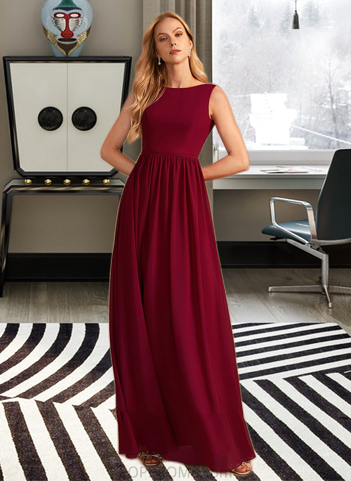 Maliyah A-Line High Neck Floor-Length Bridesmaid Dress With Bow(s) PP6P0013022