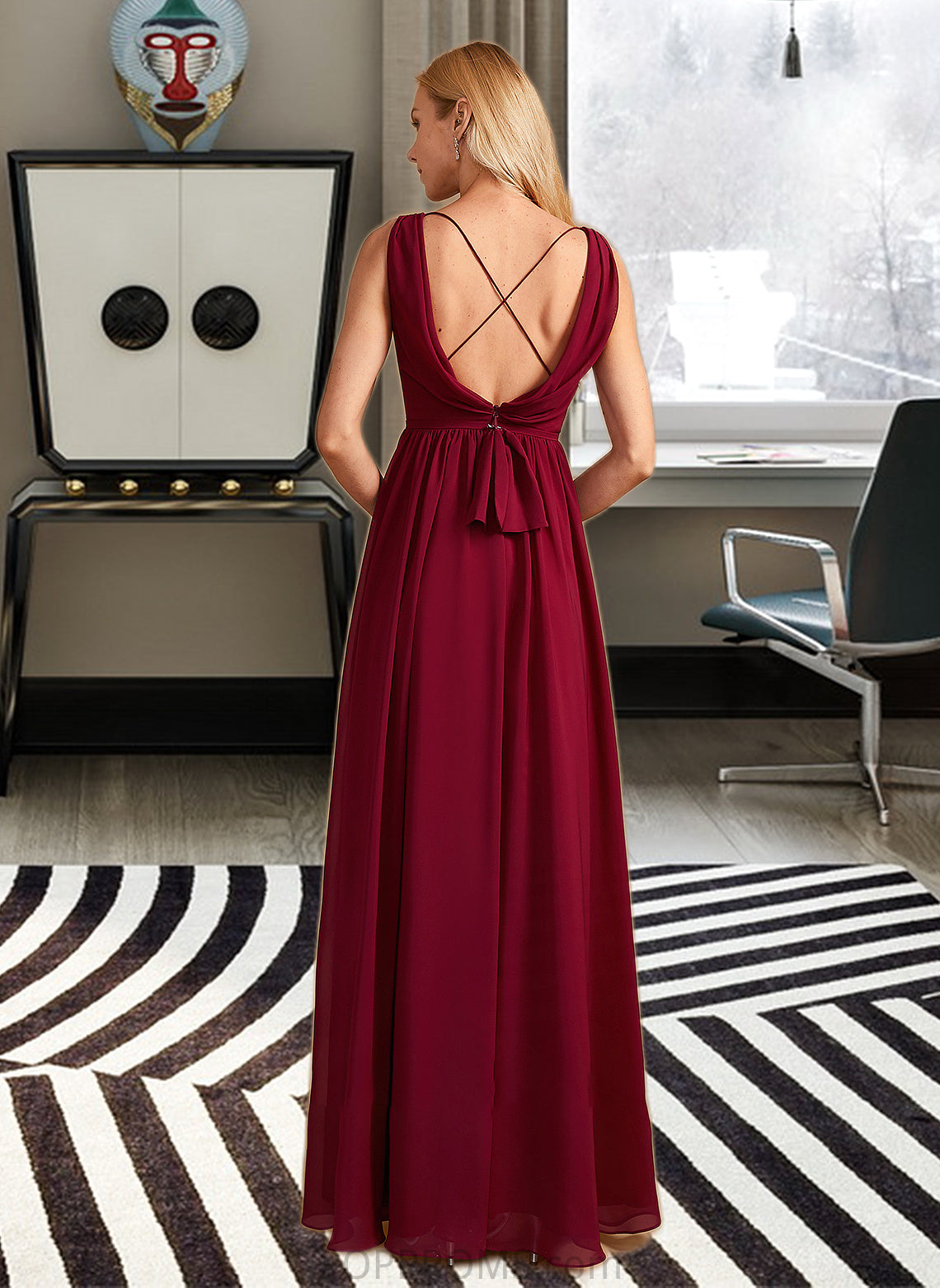 Maliyah A-Line High Neck Floor-Length Bridesmaid Dress With Bow(s) PP6P0013022