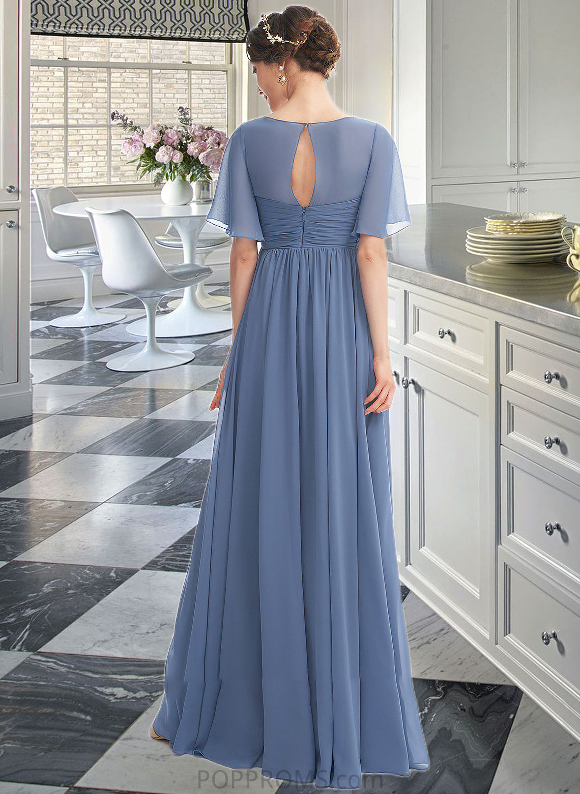 Deja A-Line V-neck Floor-Length Bridesmaid Dress With Ruffle PP6P0013024