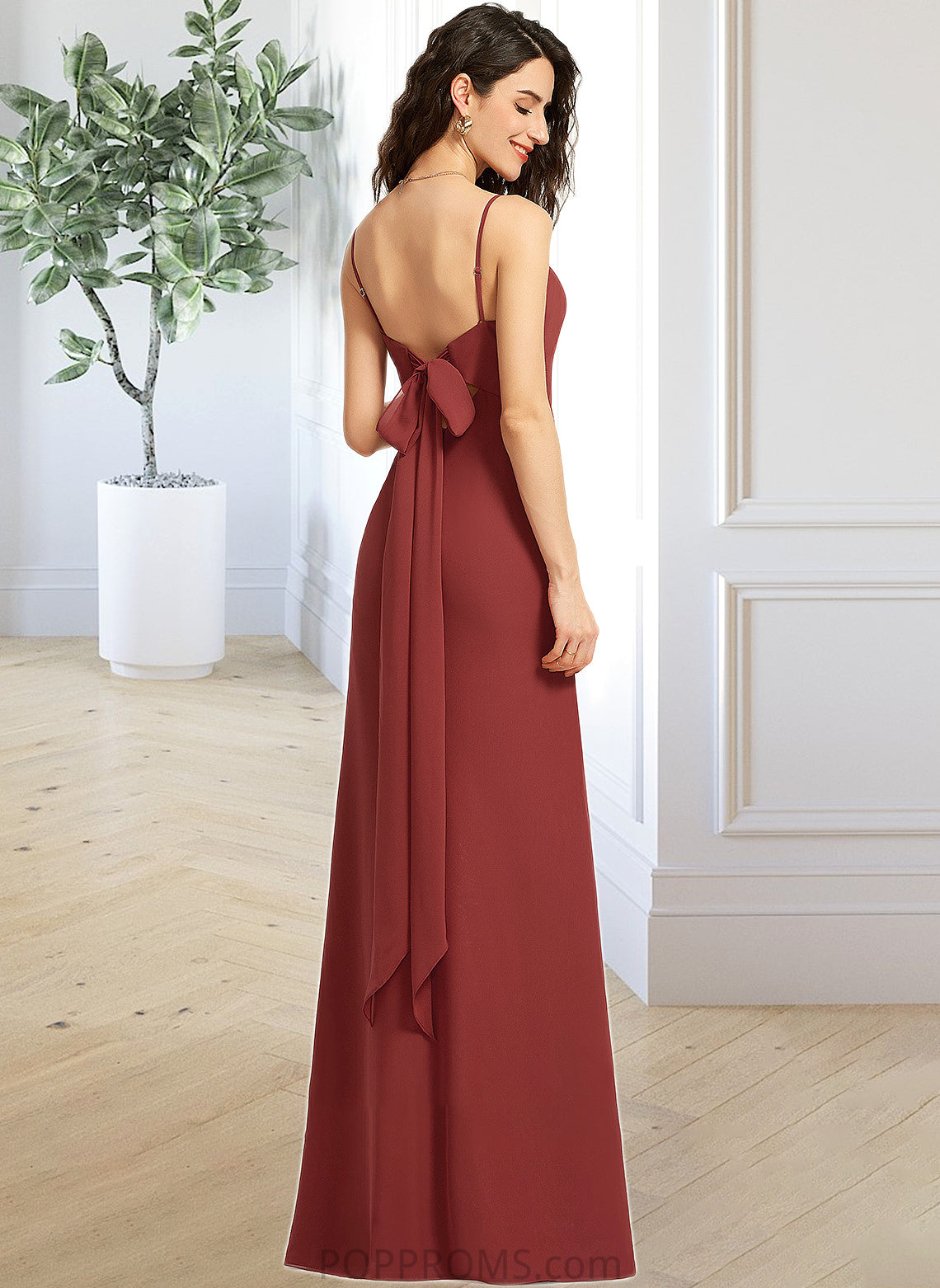 Cameron Sheath/Column Square Neckline Floor-Length Bridesmaid Dress With Split Front PP6P0013026