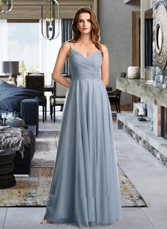 Makenna A-Line V-neck Floor-Length Bridesmaid Dress With Lace PP6P0013030