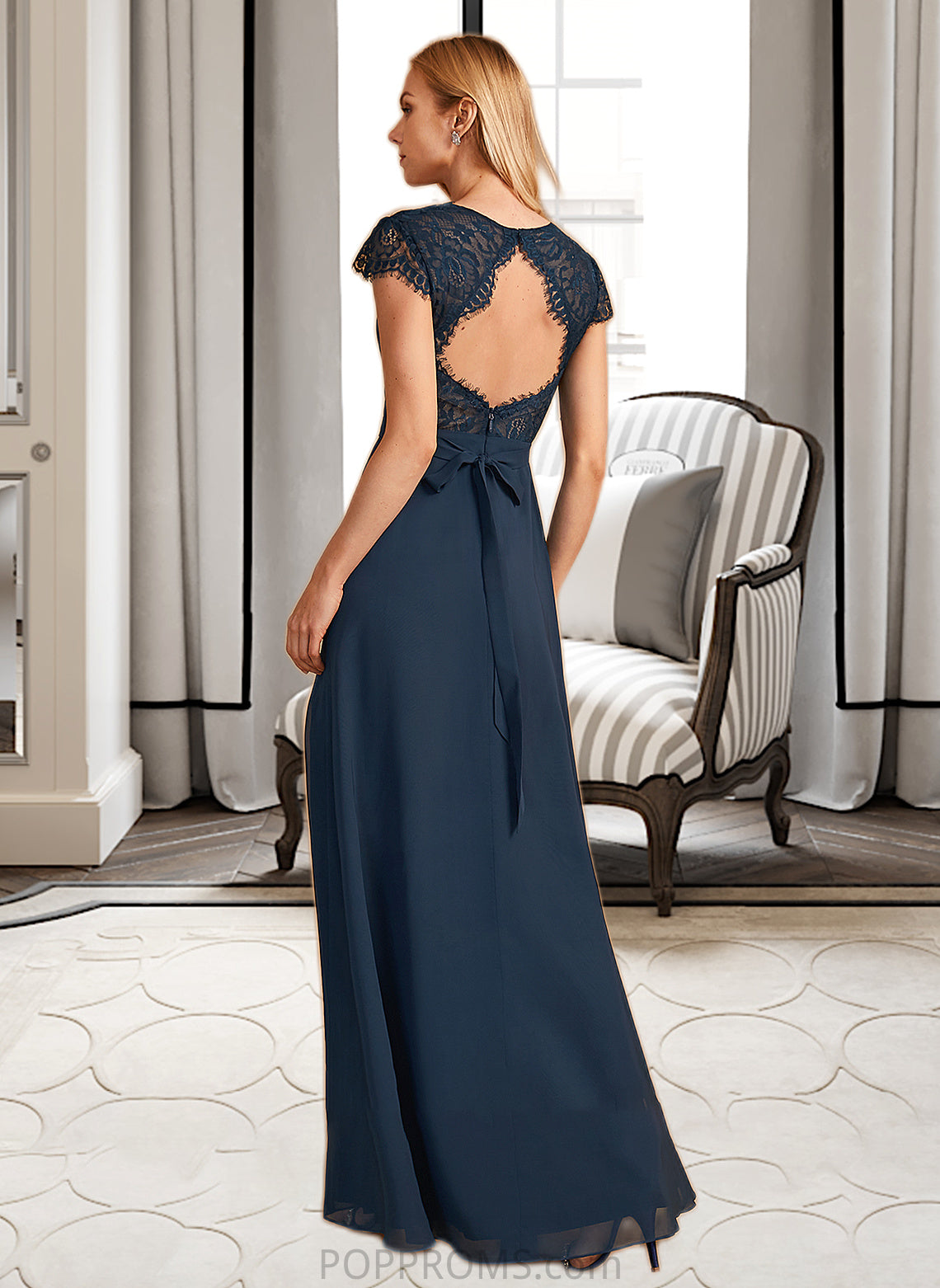 Ashly A-Line V-neck Floor-Length Bridesmaid Dress With Lace Split Front PP6P0013035