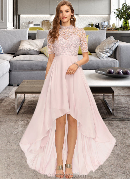 Molly A-Line High Neck Asymmetrical Chiffon Bridesmaid Dress PP6P0013037