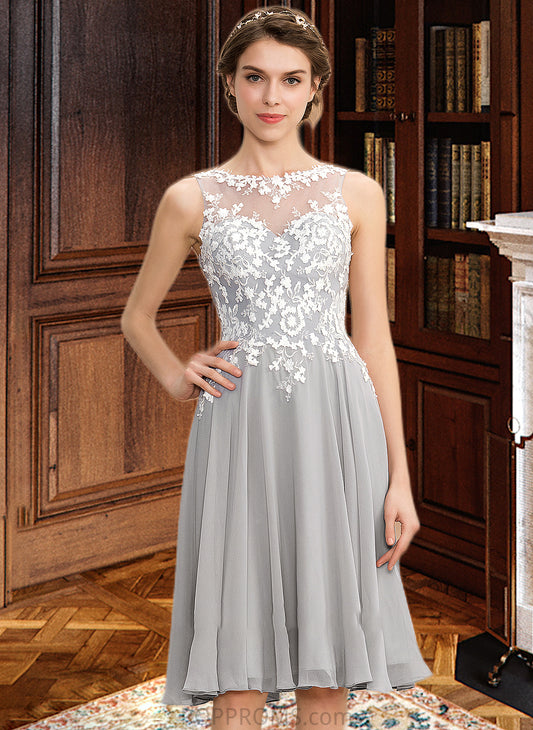 Rosalind A-Line Scoop Neck Knee-Length Chiffon Lace Bridesmaid Dress PP6P0013038