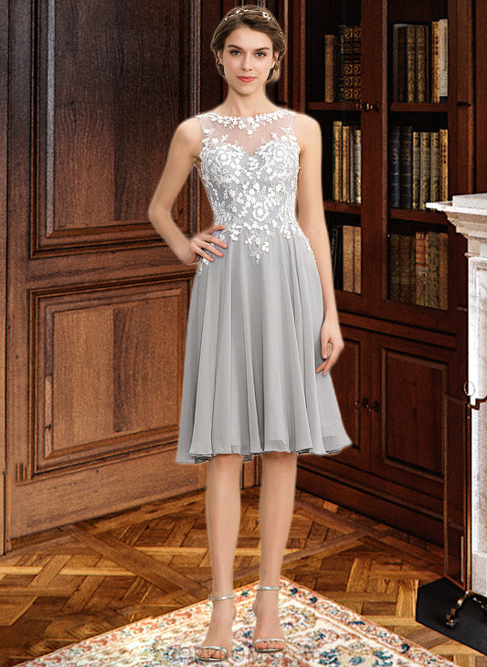 Rosalind A-Line Scoop Neck Knee-Length Chiffon Lace Bridesmaid Dress PP6P0013038