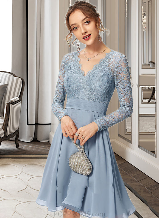 Karlee A-line V-Neck Knee-Length Chiffon Lace Bridesmaid Dress PP6P0013042